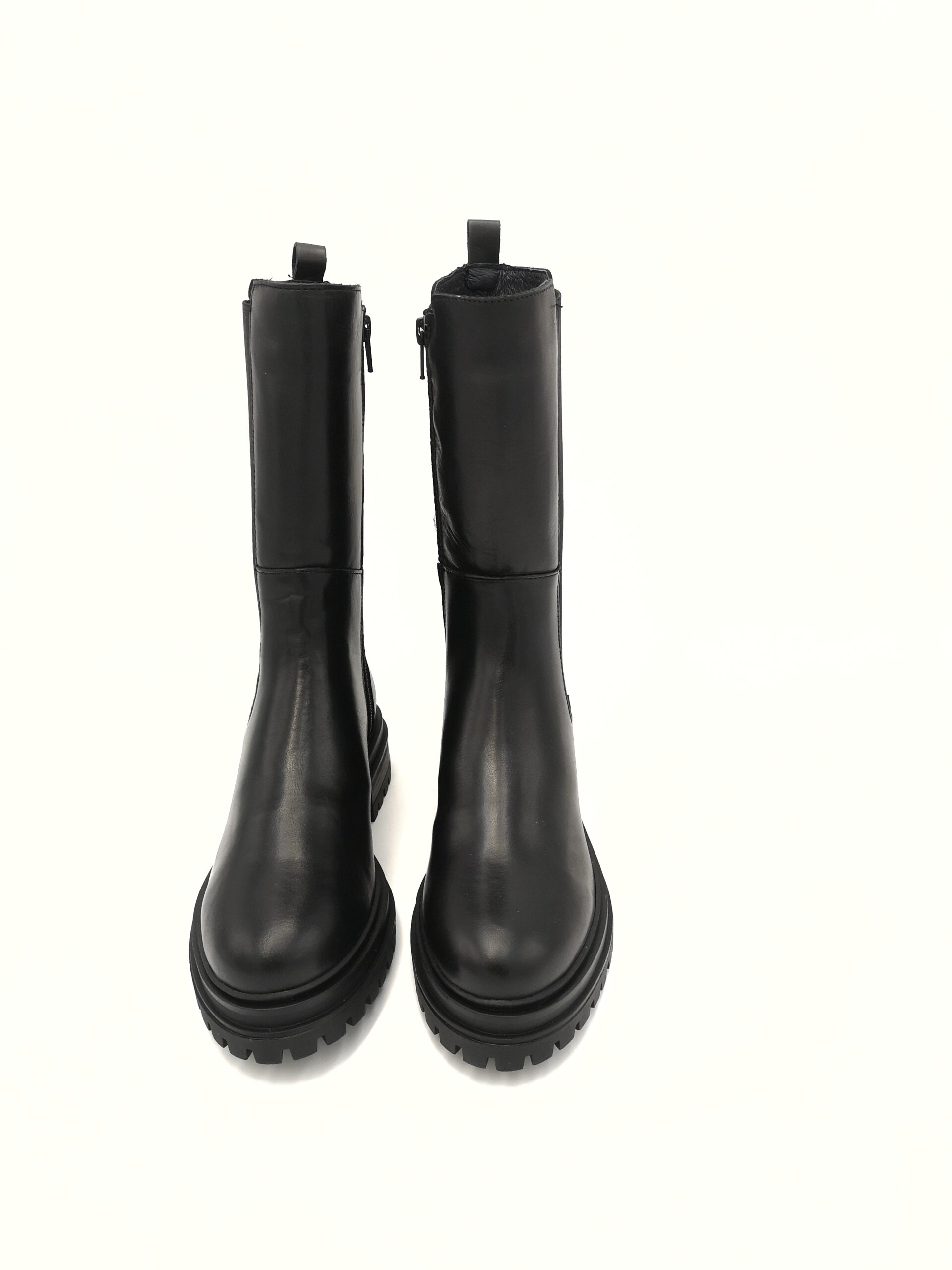 Bota piel negra con elastico y cremallera lateral